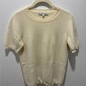 The Cashmere Project Cream Short-Sleeve Cashmere Crewneck Sweater
